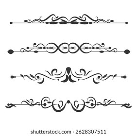 Elegant black floral ornaments and decorative borders of collection