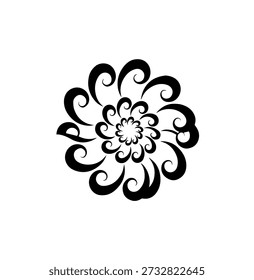 Elegante diseño de Vector de volutas florales negras, patrón ornamental abstracto con remolinos intrincados y rizos sobre un fondo blanco