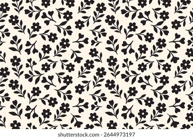 Elegant black floral silhouette pattern on a soft cream background—minimal and classic design perfect for fashion wallpaper packaging and timeless decor.