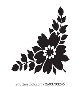 Elegant Black Floral Silhouette Vector, Decorative Flower Design for Art.
