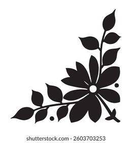 Elegant Black Floral Silhouette Vector, Decorative Flower Design for Art.