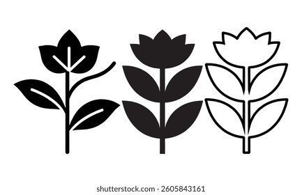  Elegant Black Floral Silhouette Vector, Decorative Flower Design for Art.
