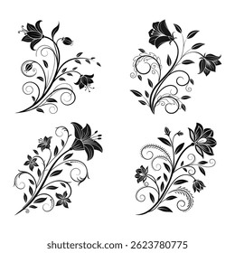 Elegantes desenhos de vetor floral preto para projetos de arte decorativa e gráfica