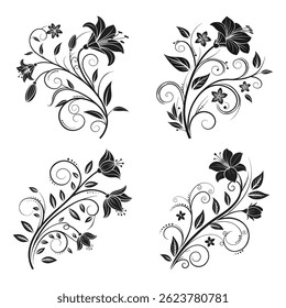 Elegant Black Floral Vector Designs for Decorative and Graphic Art Projects