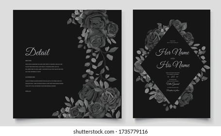 Elegant Black Floral Wedding Invitation Template