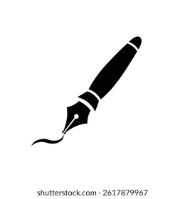 Elegant Black Fountain Pen Writing Line Illustration On White Background