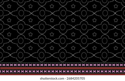 Elegante preto geométrico sem emenda padrão com borda rosa e vermelha