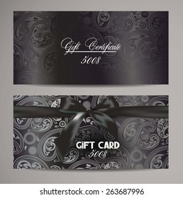Elegant black gift certificates with floral design