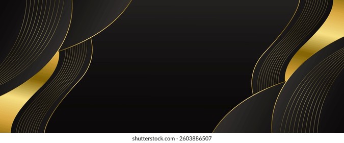 Elegant Black and Gold Abstract Luxury Banner Background. Modern wave design. Suitable for web banners, Invitations, awards, events, templates, covers, pages, and headers
