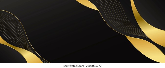 Elegant Black and Gold Abstract Luxury Banner Background. Modern wave design. Suitable for web banners, Invitations, awards, events, templates, covers, pages, and headers