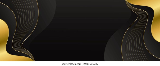 Elegant Black and Gold Abstract Luxury Banner Background. Modern wave design. Suitable for web banners, Invitations, awards, events, templates, covers, pages, and headers