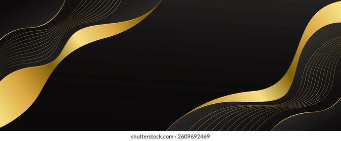 Elegant Black and Gold Abstract Luxury Banner Background. Modern wave design. Suitable for web banners, Invitations, awards, events, templates, covers, pages, and headers