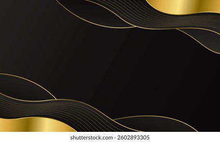 Elegant Black and Gold Abstract Wave Background. Modern luxury design. Suitable for Invitations, awards, templates, banners, covers, posters, presentations, websites, and pages