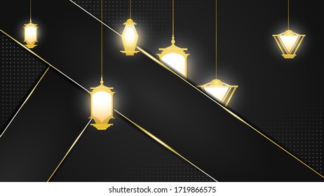 Elegant Black and Gold Background with Arabic Lanterns