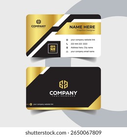 Elegant Black and Gold Business Card with Modern Curved Design