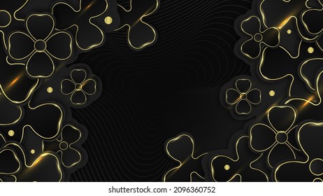 Elegant Black and Gold Clover leaves Background