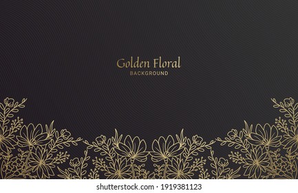 Elegante Planta floral de color negro y dorado fondo de ilustración dibujado a mano