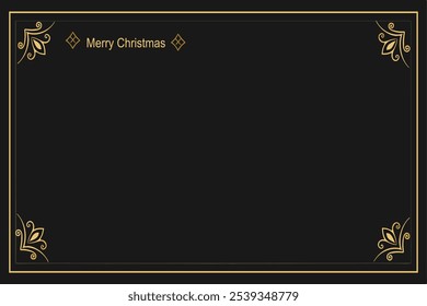 Elegant Black and Gold Foil Craft greeting card, horizontal banner, Minimal art poster,Christmas background.