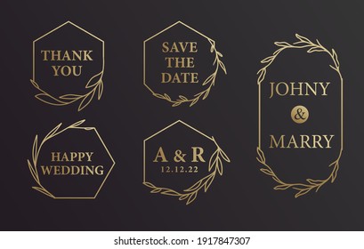 Elegant Black and Gold Hand Drawn Wreath Wedding Bride Groom Name Invitation Background