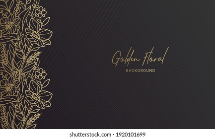 Elegant Black and Gold Left Side floral plant leaf hand-drawn illustration background