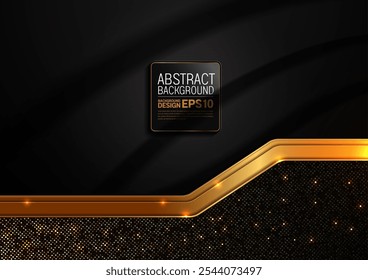 Elegant black gold lines and dots on a glittering golden background with shadows, luxury abstract banner template for product ads, Premium vector illustration, non-AI generated.