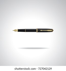 Elegant black and gold plated business fountain pen isolated on white.