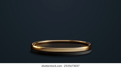 Elegante plataforma em preto e ouro, perfeita para apresentações e exibições de produtos avançados. Design minimalista com uma borda dourada dá um toque luxuoso, ideal para marca, marketing e exibição.