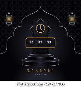 Elegant Black, Gold And Silver Color Template For Ramadan Countdown Concept Social Media Post