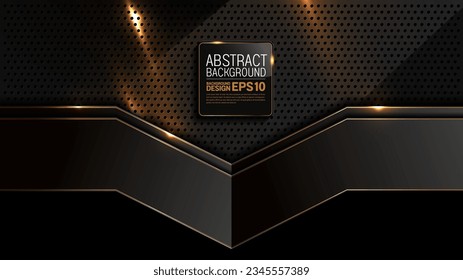 Elegante fondo de tecnología de color negro y oro con puntos metálicos de lujo imagen abstracta para plantillas de sitios web, volantes y carteles, luz dorada dinámica y brillante