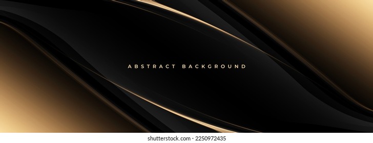 Elegant black and gold wide abstract luxury background with golden lines. Vector illustration