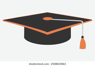 Elegant Black Graduation Hat Silhouette Isolated on White Background Vector