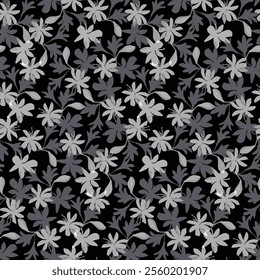 Elegant Black and Gray Floral Print Seamless Pattern