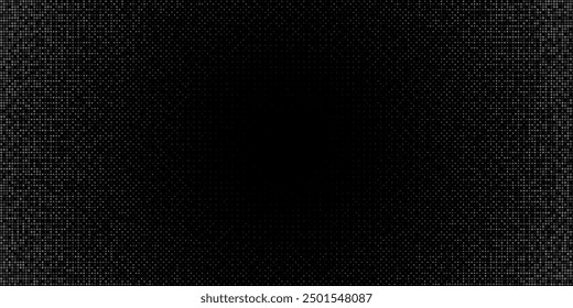 Elegante fondo de superposición de cuadrícula de puntos degradados en negro y gris. Efecto de desintegración de desvanecimiento digital círculo punto viñeta