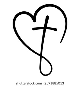 Elegant Black Heart with Cross Spiritual Symbol in Simple Design