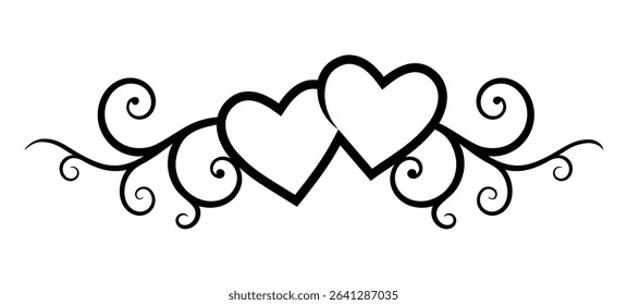 Elegant black heart with ornamental swirls