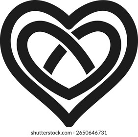 Elegant black heart silhouette logo design with intricate twist and modern appeal