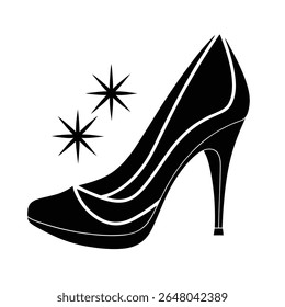 Silhueta de sapatos de salto alto preto elegante com acentos brilhantes - Ícone de moda minimalista para o estilo e glamour das mulheres