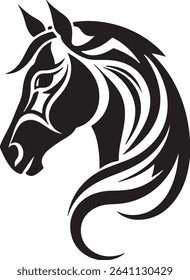 Elegant black horse head silhouette vector graphic design on a white background