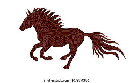 Elegant black horse with red line pattern isolated on white background. Vector eps10.