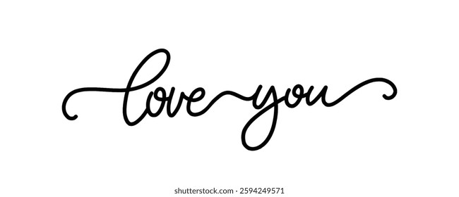 Elegant black ink calligraphy with the phrase "Love You" in a flowing, handwritten script. Ideal for romantic messages, greeting cards, and love-themed design projects. EPS 10.