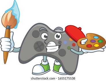 An elegant black joystick painter mascot icon with brush