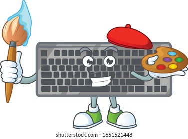 An elegant black keyboard painter mascot icon with brush