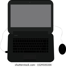 Elegant black laptop and mouse vector image, background white