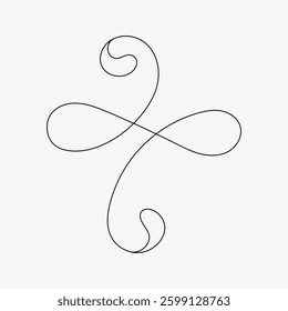 Elegant black line art design with symmetrical curves and loops on a white background. Minimalist line art creates a balanced and artistic pattern. Minimal vector design.
