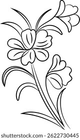 Elegant black line art floral design, simple flowers.