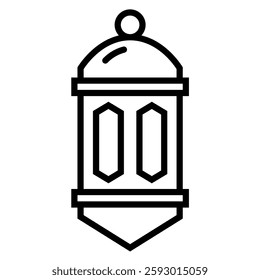 Elegant black line art illustration of a Ramadan lantern against a white background This can be used for religious and cultural designs