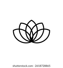 Elegant black line art lotus flower showcasing intricate petal designs with a minimalist appeal