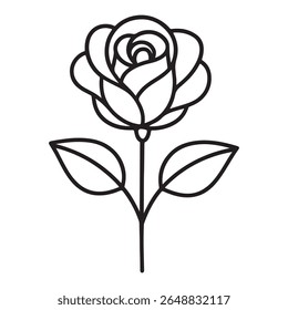 Elegant black line art rose graphic for design projects.