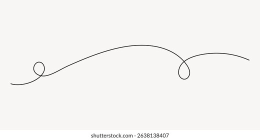 Elegant black line art swirl on a white background. The swirl features a loop and a gentle curve. Simple, artistic, and decorative line art design. Decorative flourish vector.