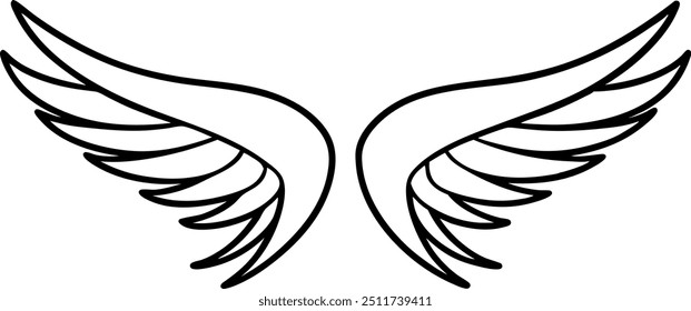 Elegant Black Line Art Wings Symbolizing Freedom and Creativity on White Background